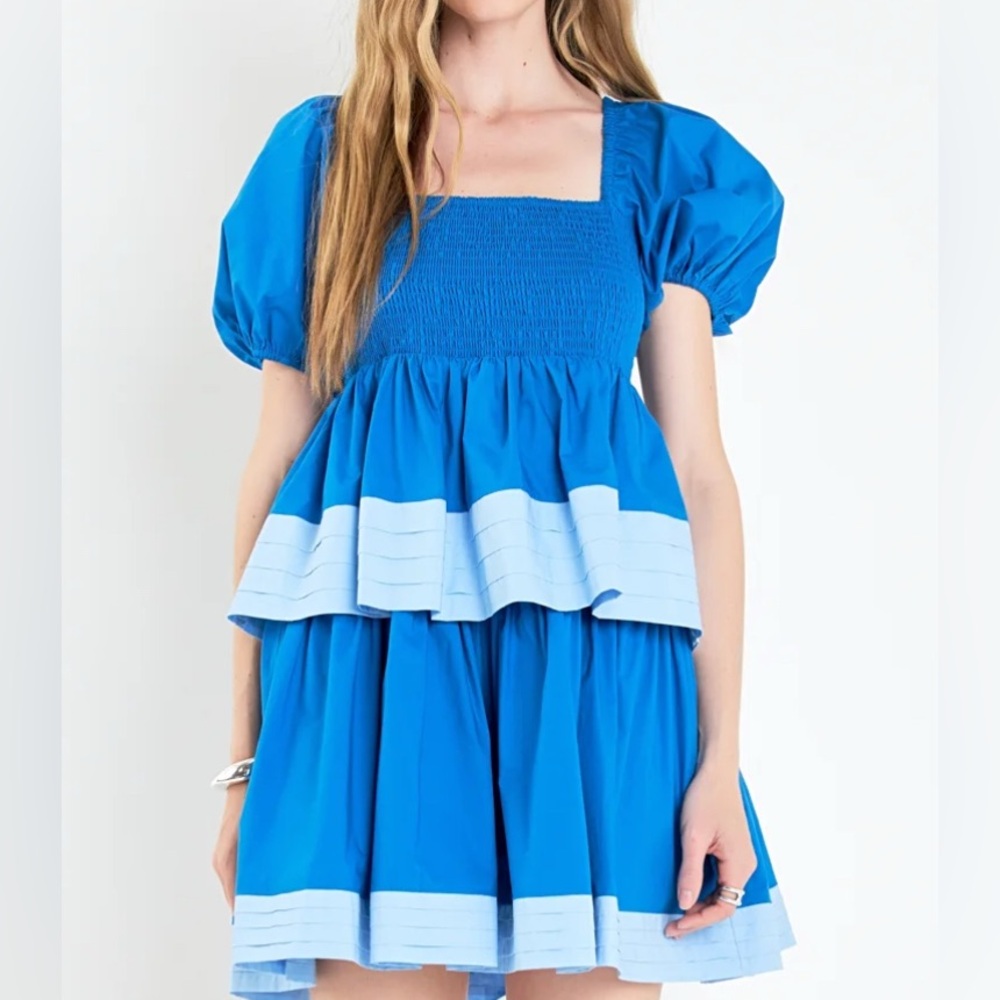 English‎ Factory Colorblock Blue Smocked Dress